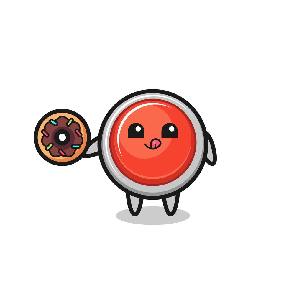 illustration of an emergency panic button character eating a doughnut vector