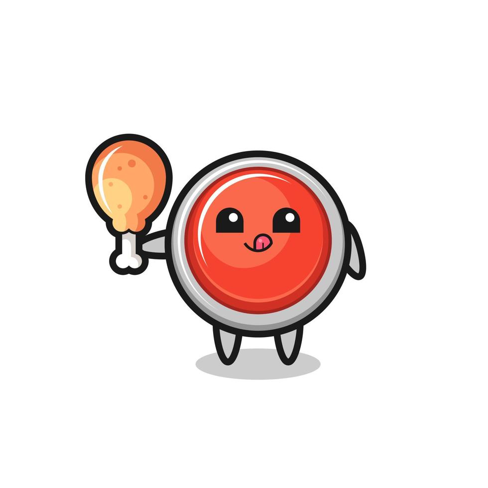 emergency panic button cute mascot is eating a fried chicken vector