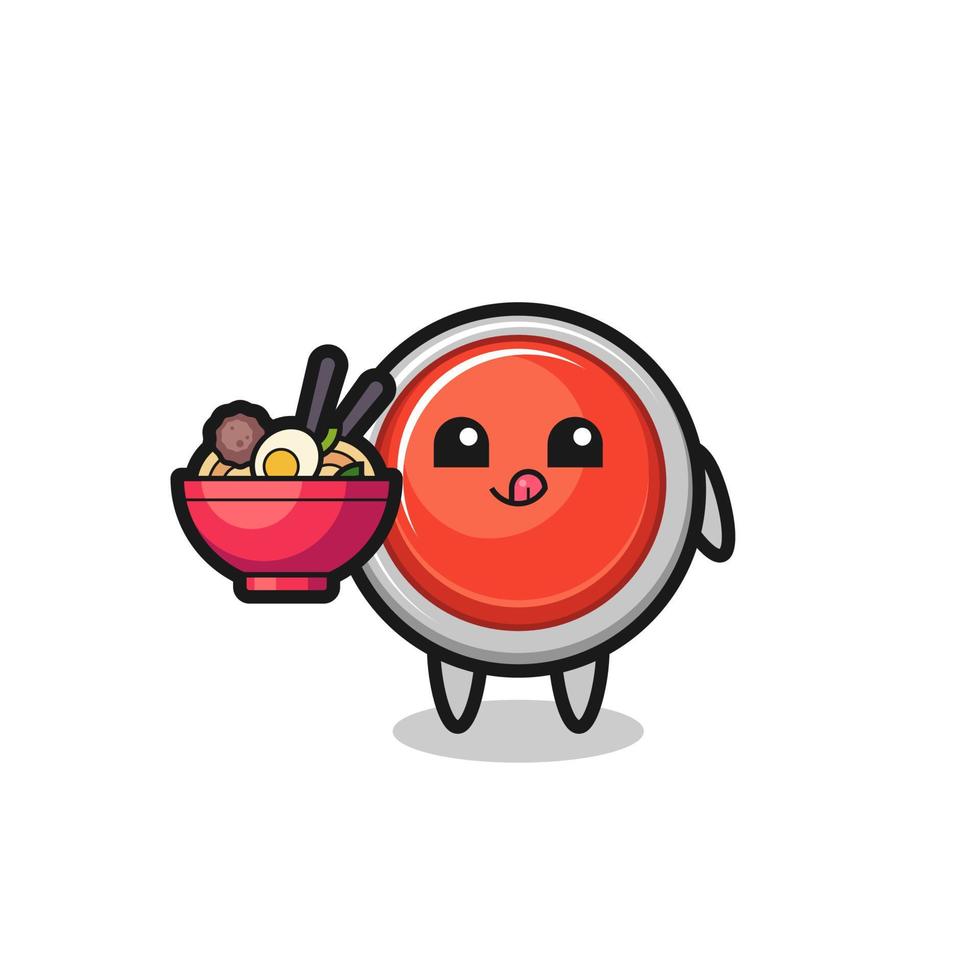 cute emergency panic button character eating noodles vector