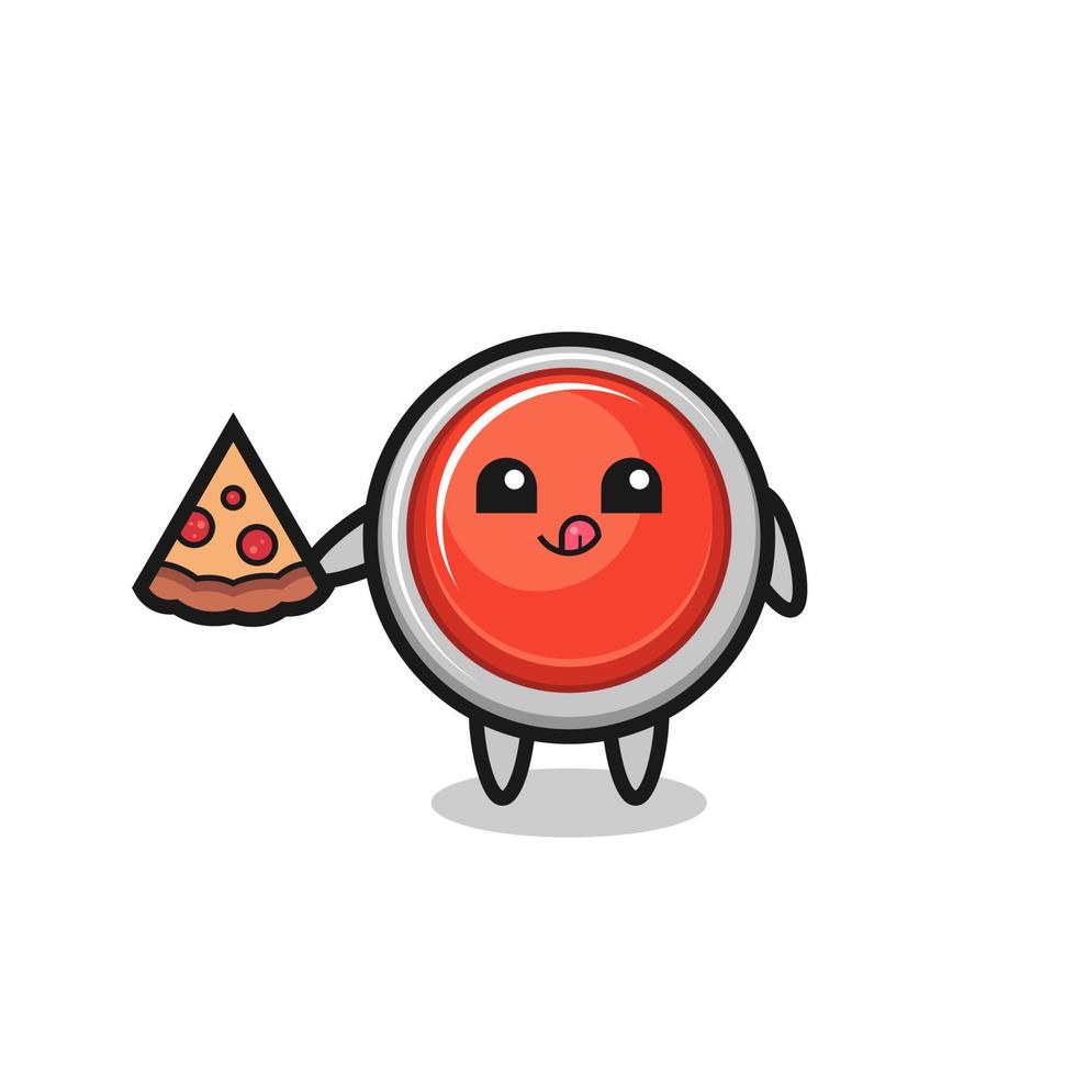 cute emergency panic button cartoon eating pizza vector