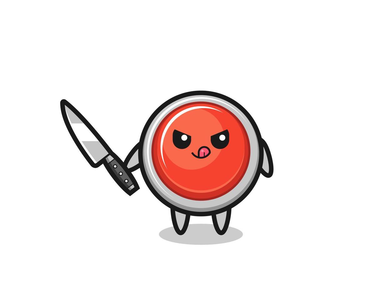 cute emergency panic button mascot as a psychopath holding a knife vector