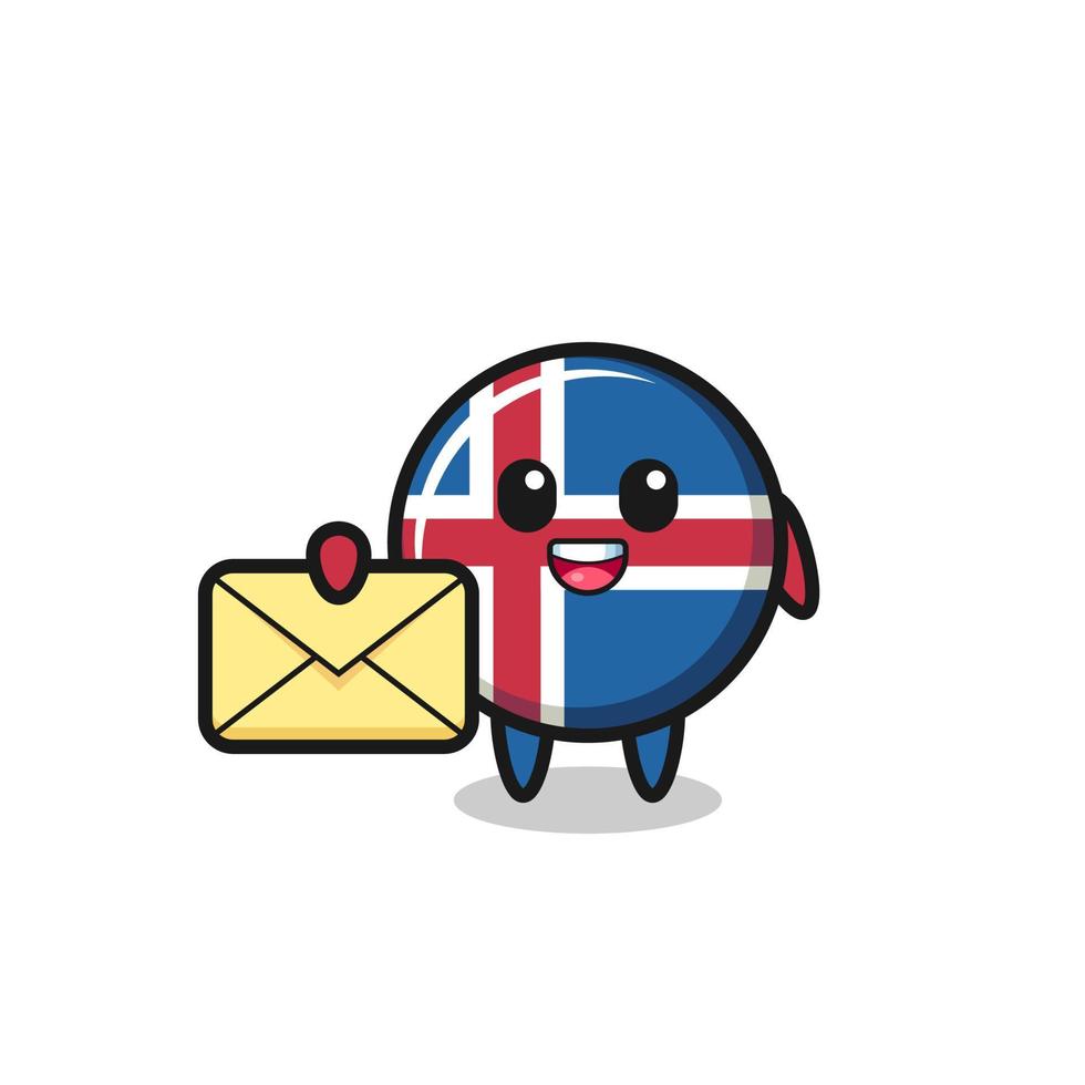 cartoon illustration of iceland flag holding a yellow letter vector