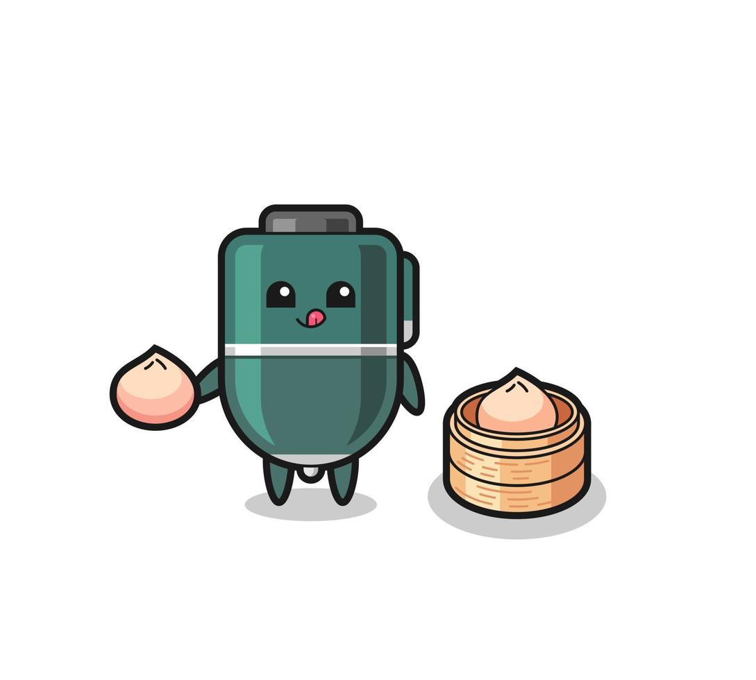 cute ballpoint character eating steamed buns vector