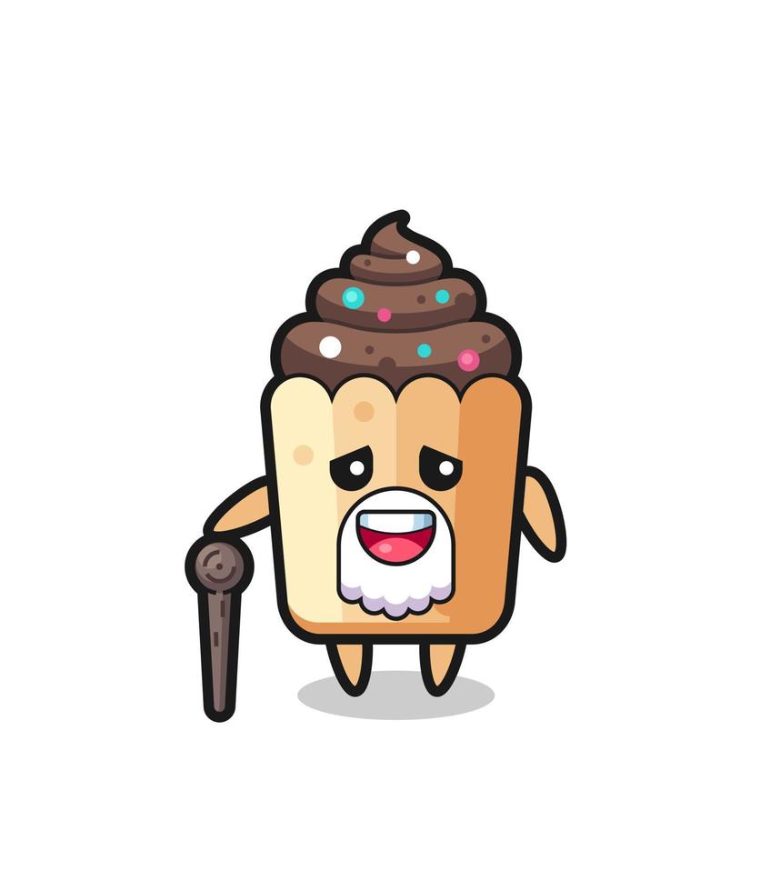 cute cupcake grandpa is holding a stick vector