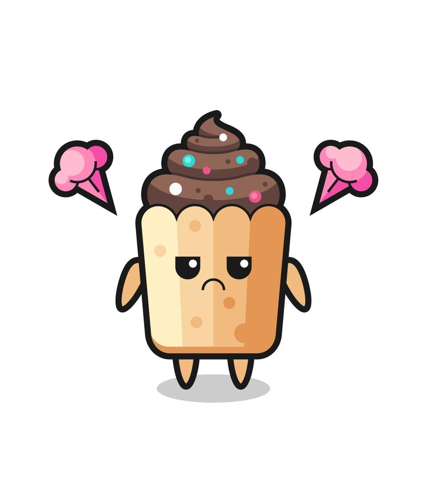 annoyed expression of the cute cupcake cartoon character vector