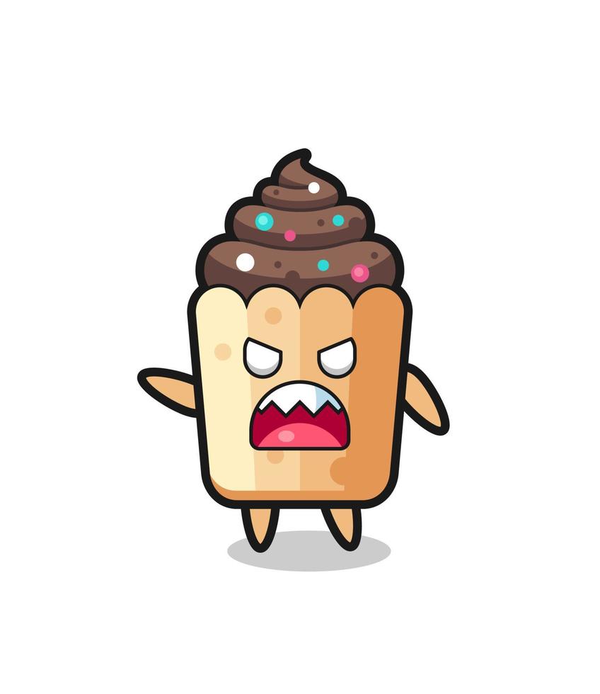 cute cupcake cartoon in a very angry pose vector