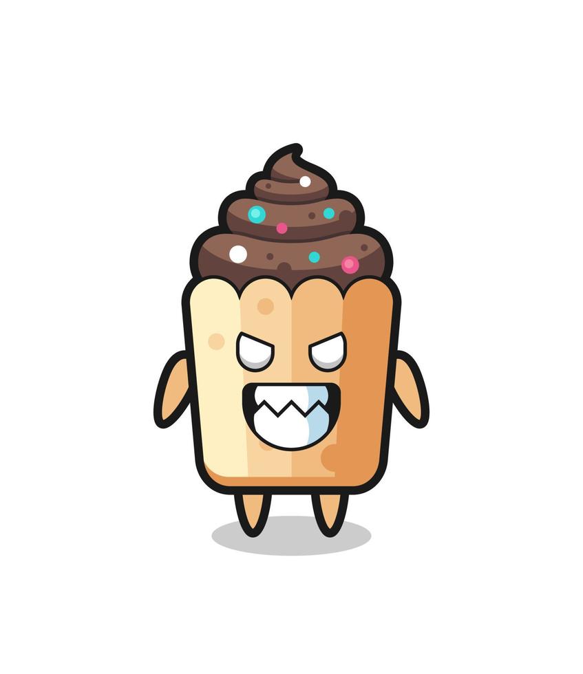 evil expression of the cupcake cute mascot character vector