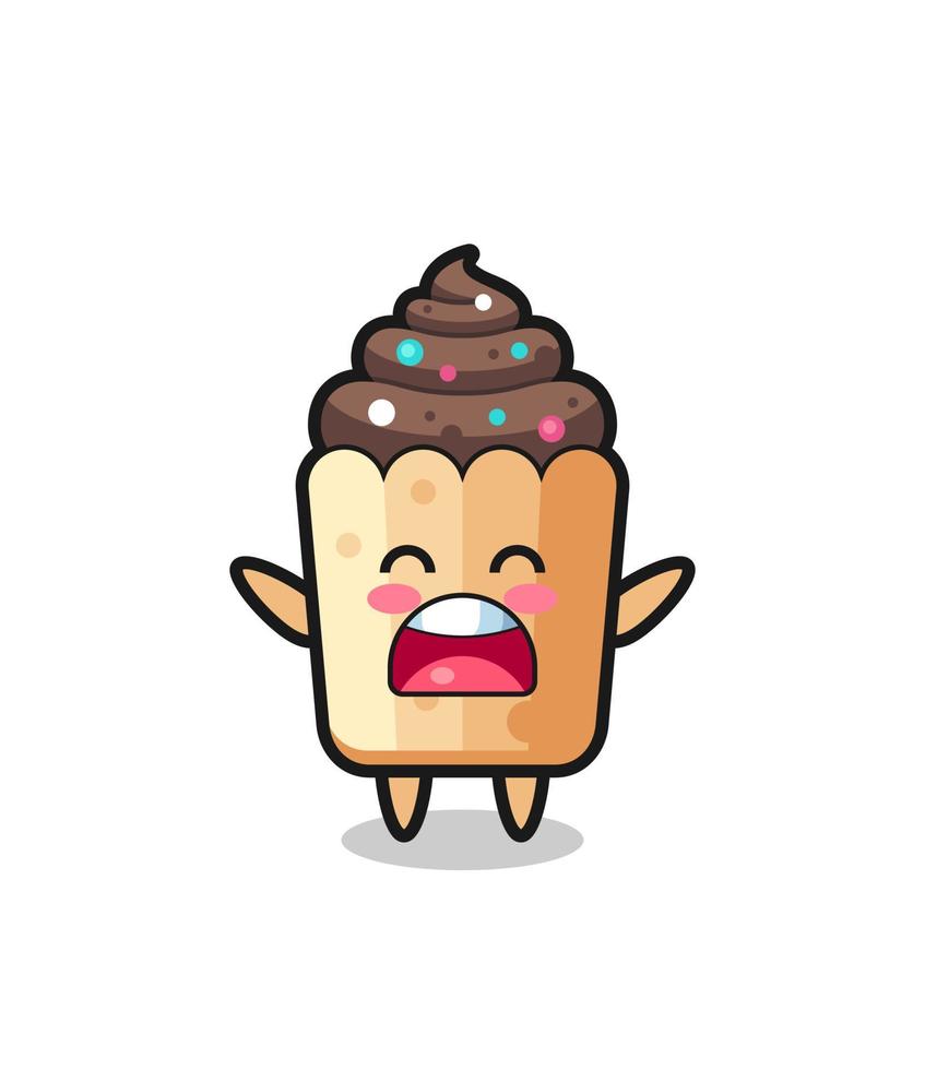 cute cupcake mascot with a yawn expression vector