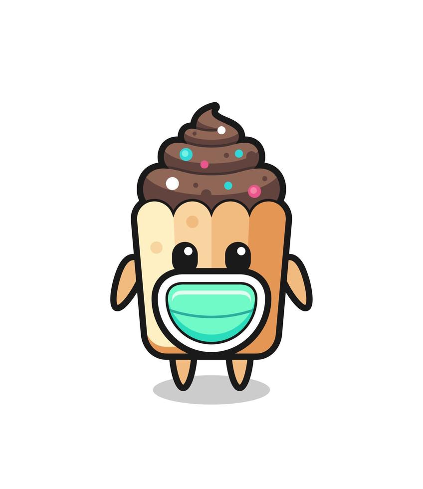 cute cupcake cartoon wearing a mask vector