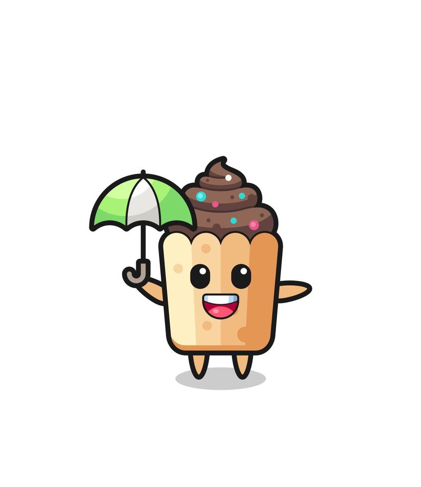 cute cupcake illustration holding an umbrella vector