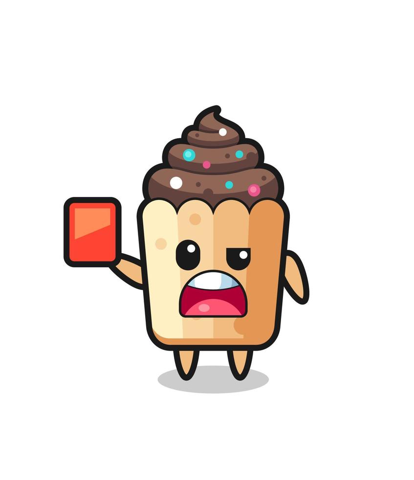 cupcake cute mascot as referee giving a red card vector