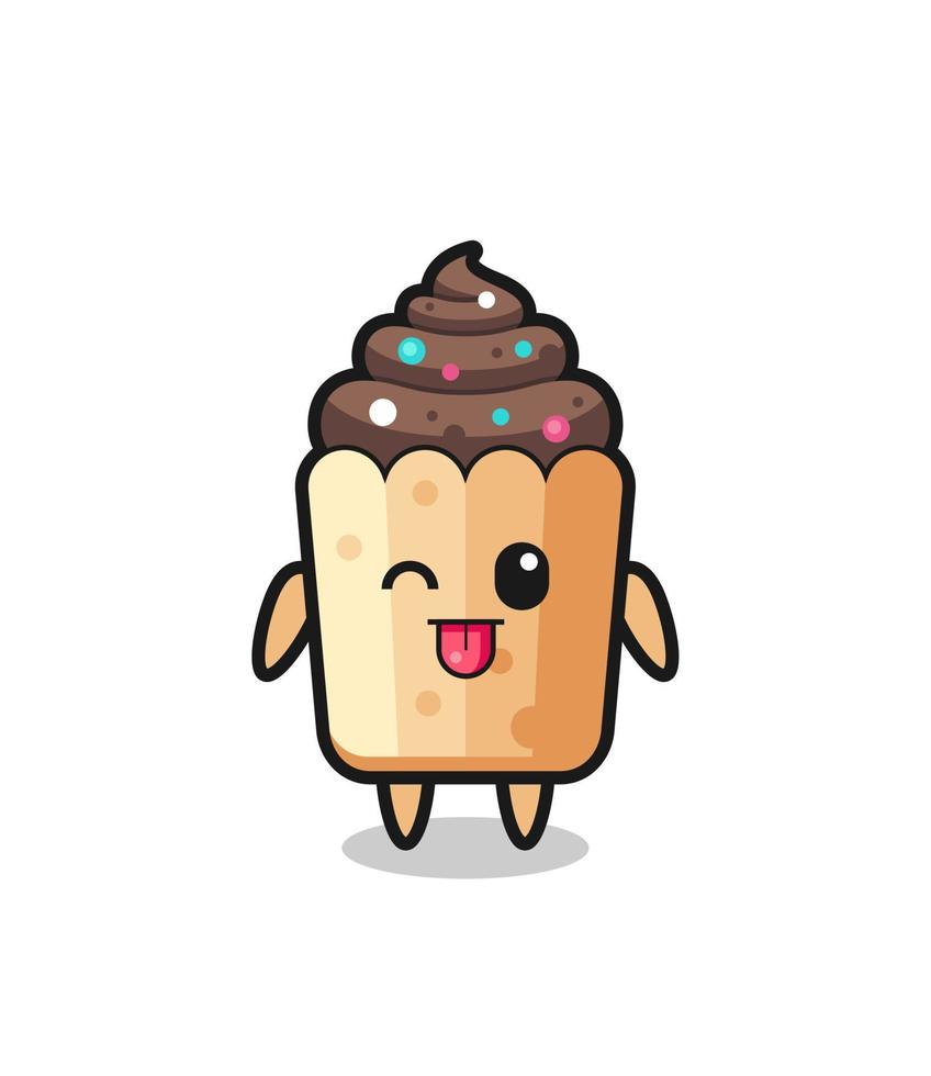 lindo personaje de cupcake con dulce expresión mientras saca la lengua vector