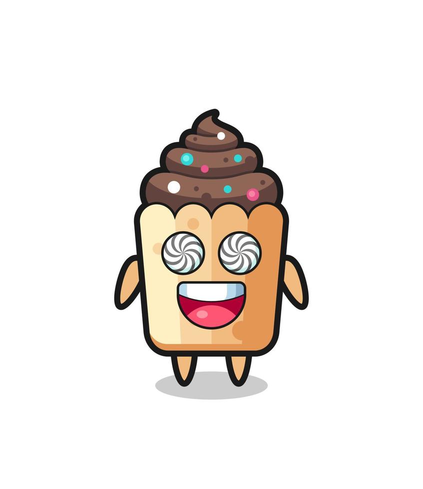 cute cupcake character with hypnotized eyes vector