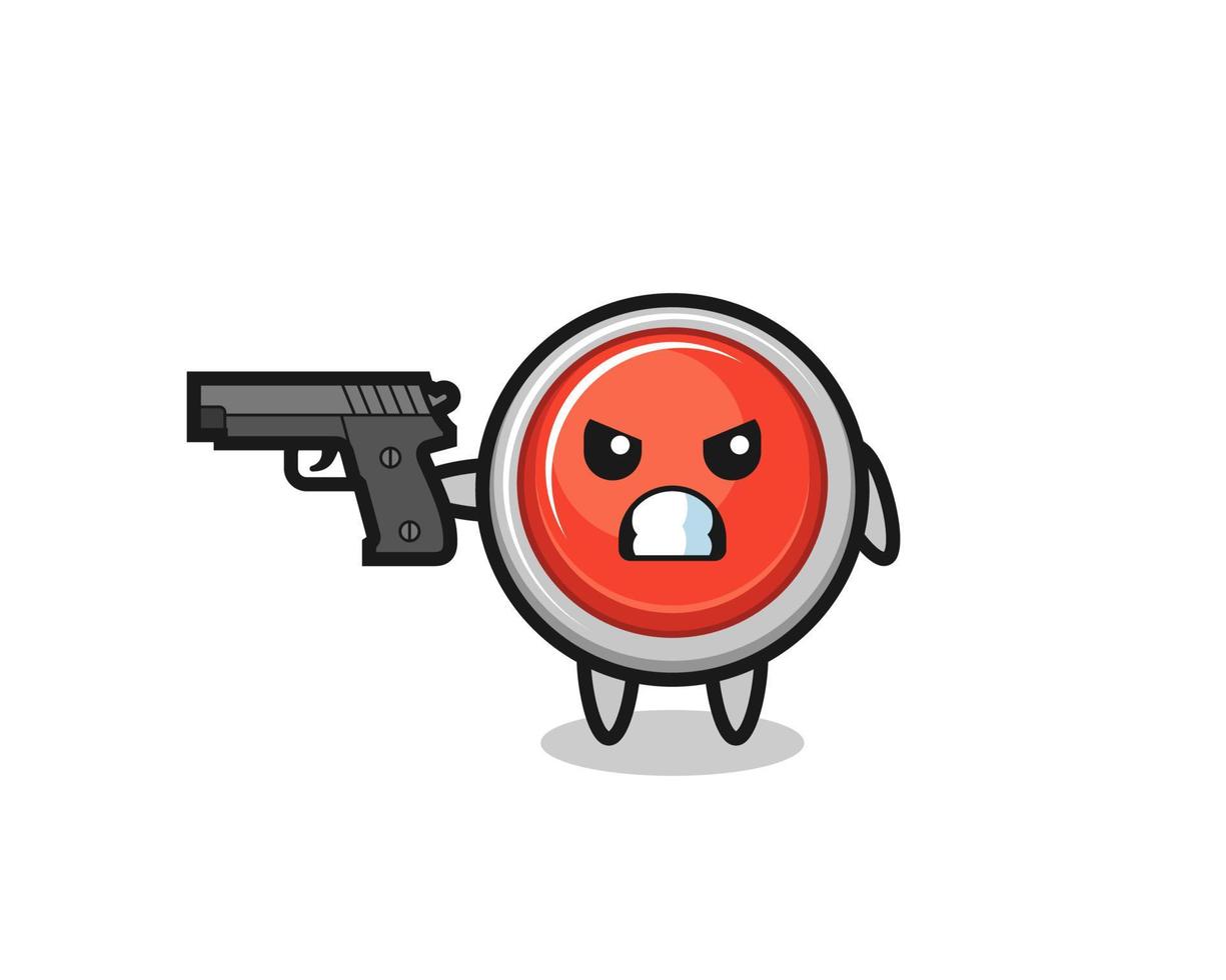 the cute emergency panic button character shoot with a gun vector