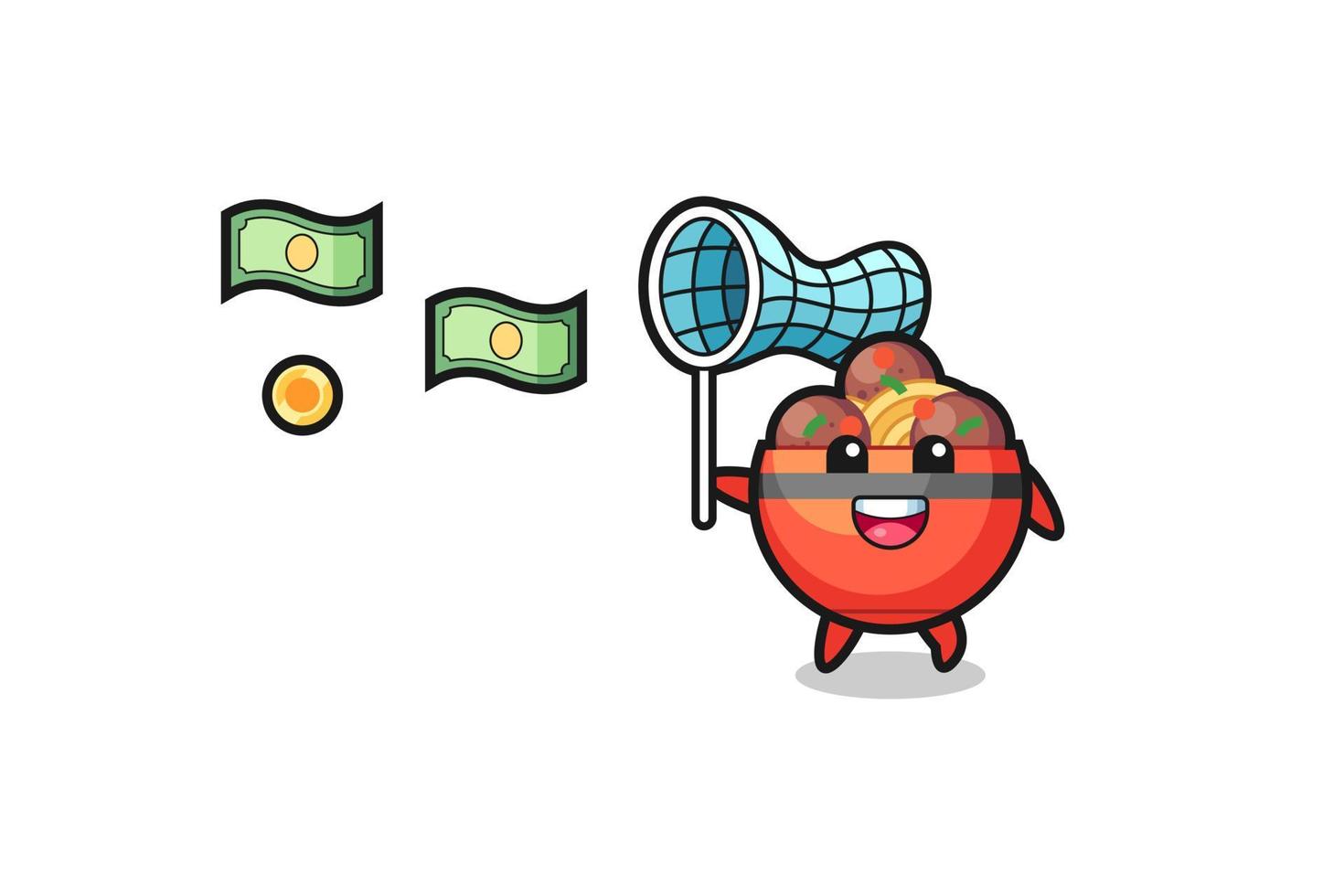 illustration of the meatball bowl catching flying money vector