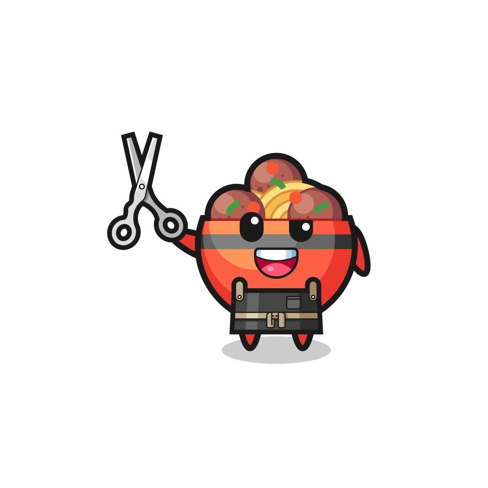 meatball bowl character as barbershop mascot vector