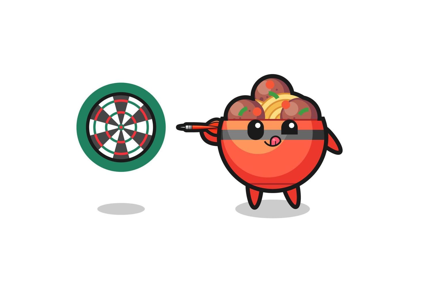 cute meatball bowl is playing dart vector