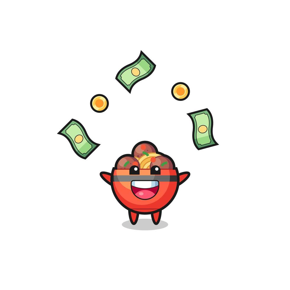 illustration of the meatball bowl catching money falling from the sky vector