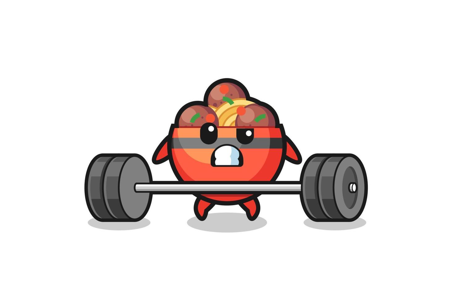 cartoon of meatball bowl lifting a barbell vector