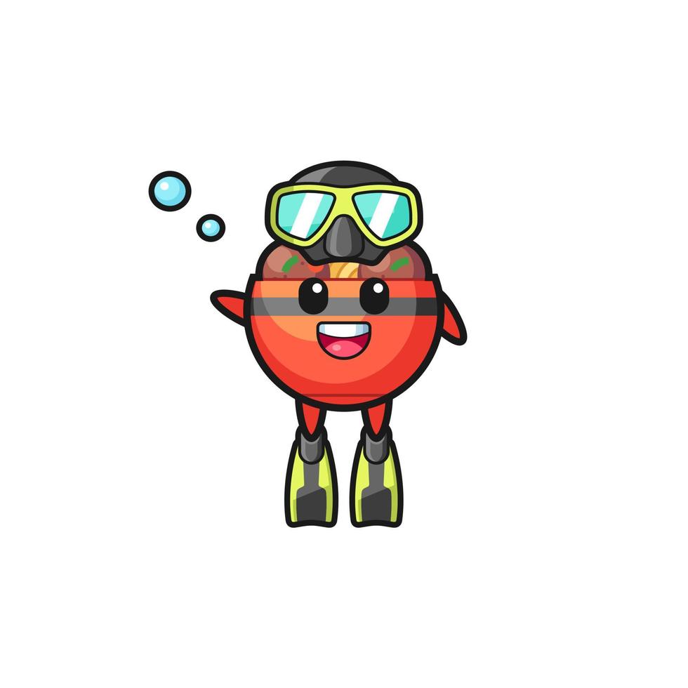 the meatball bowl diver cartoon character vector