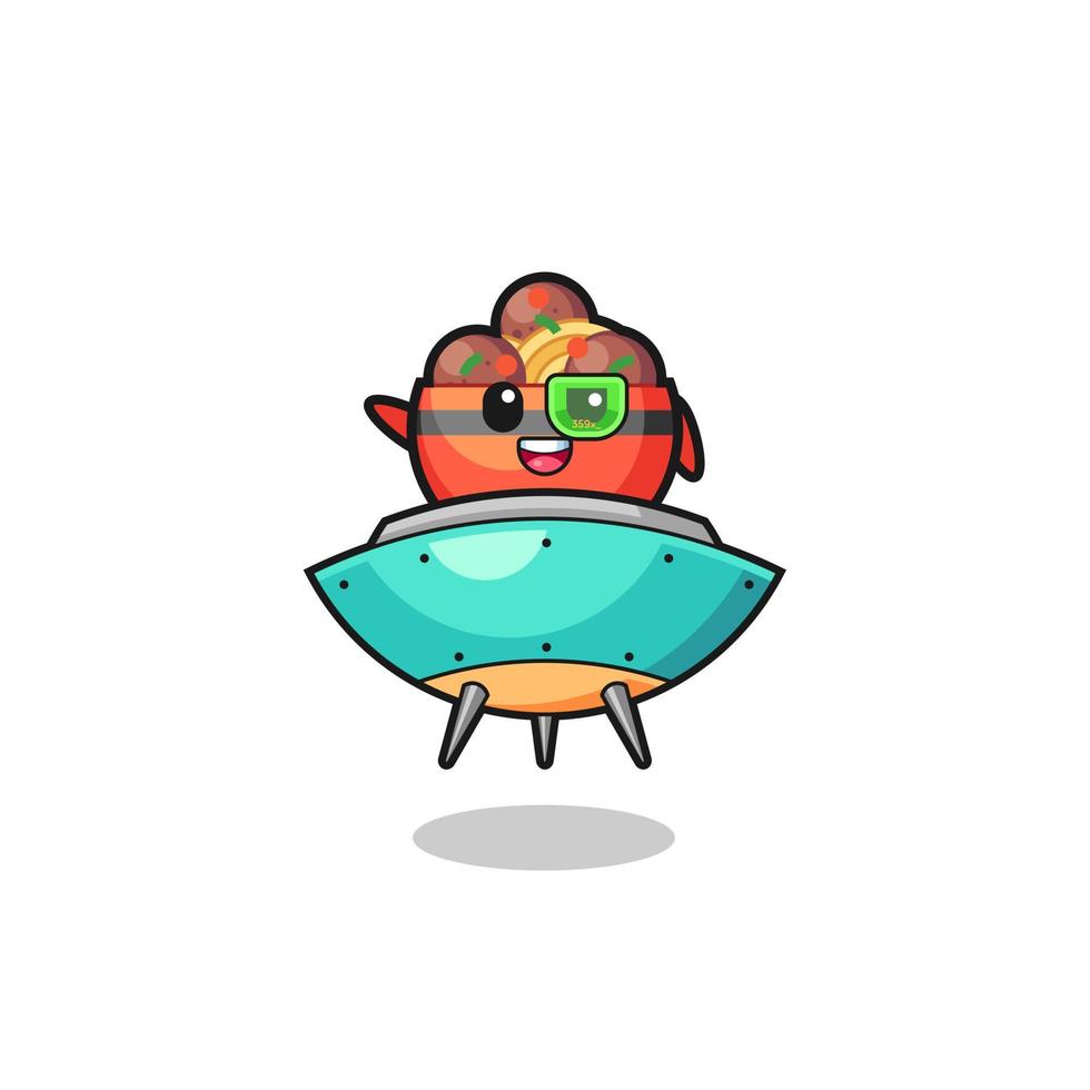 meatball bowl cartoon riding a future spaceship vector