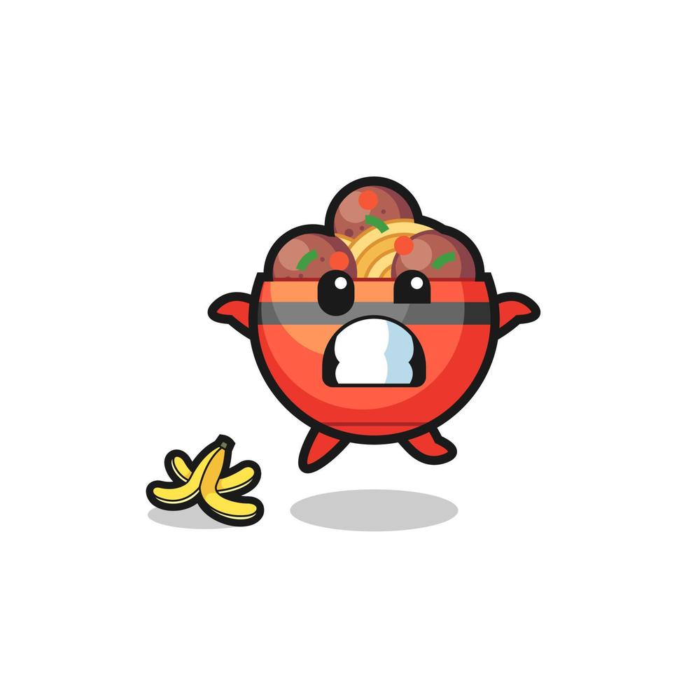 meatball bowl cartoon is slip on a banana peel vector