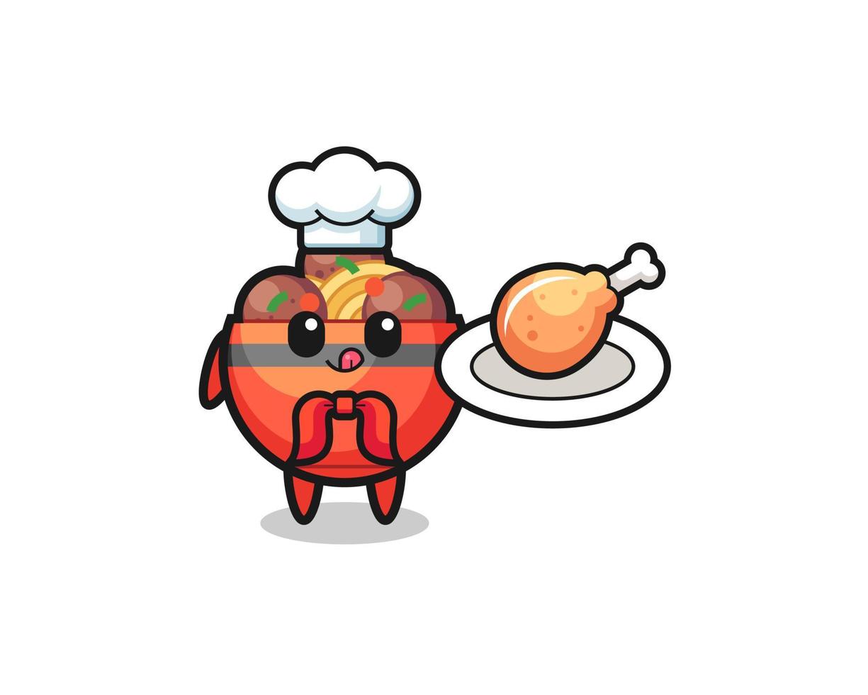 meatball bowl fried chicken chef cartoon character vector