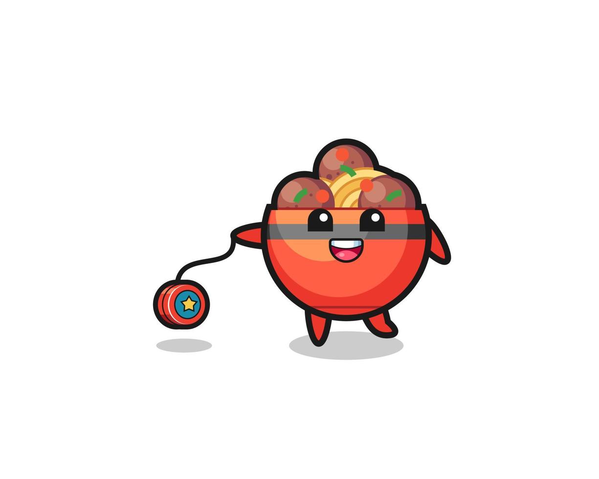 cartoon of cute meatball bowl playing a yoyo vector