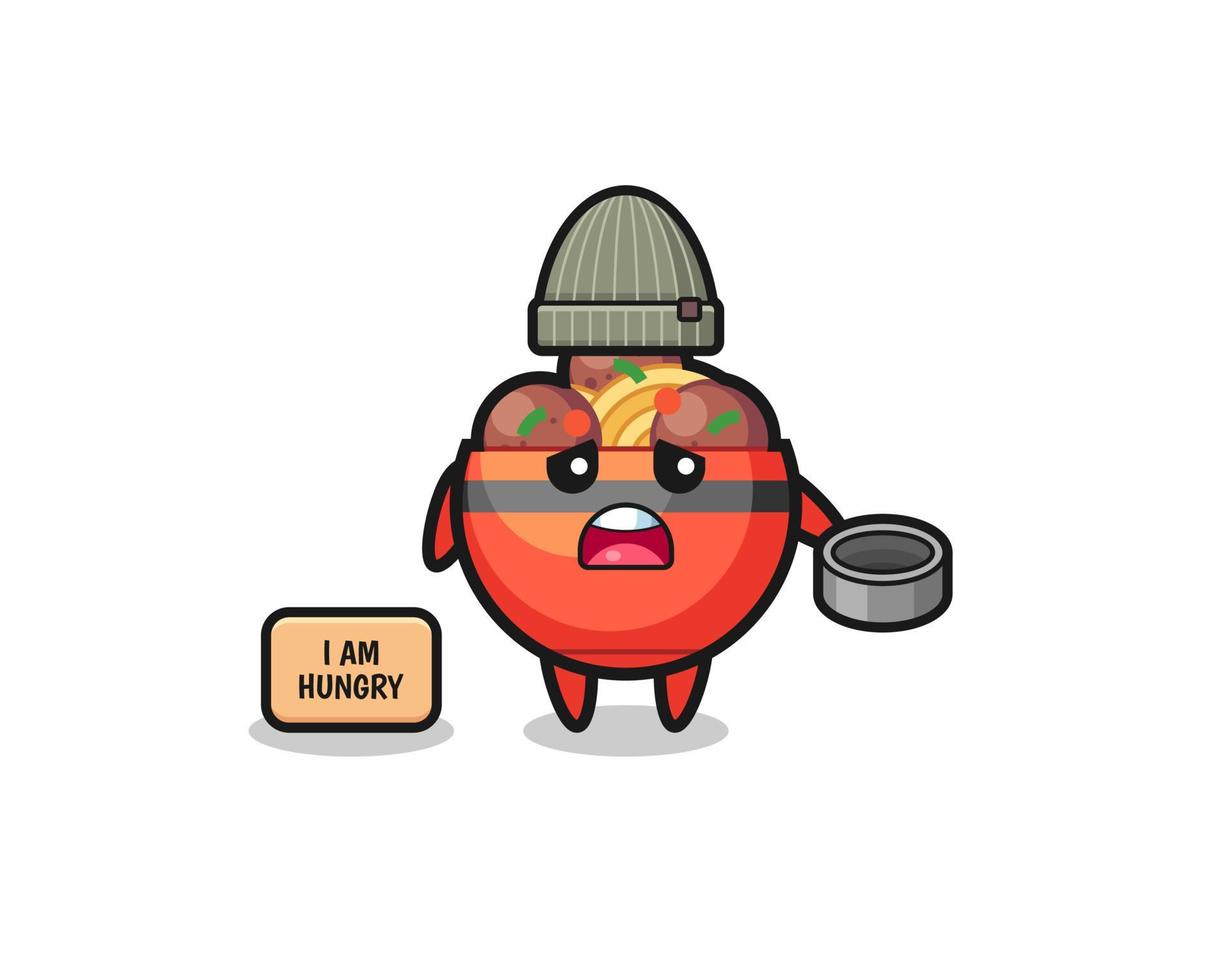 cute meatball bowl beggar cartoon character vector