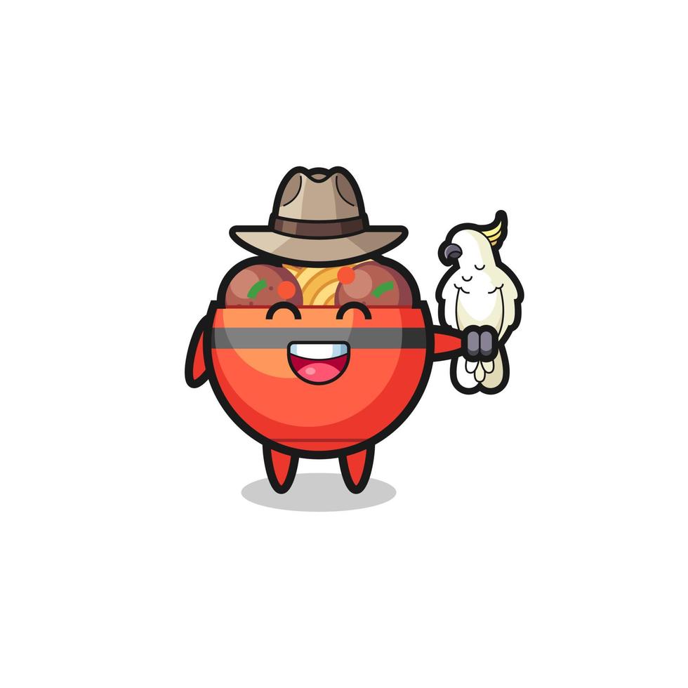 meatball bowl zookeeper mascot with a parrot vector