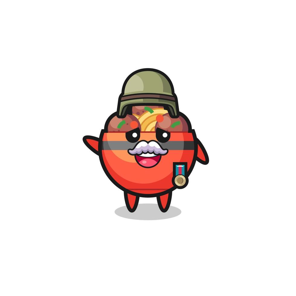 cute meatball bowl as veteran cartoon vector