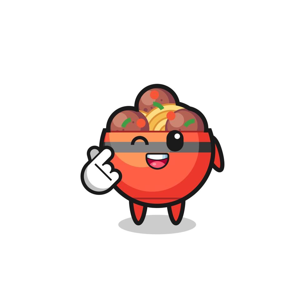 meatball bowl character doing Korean finger heart vector