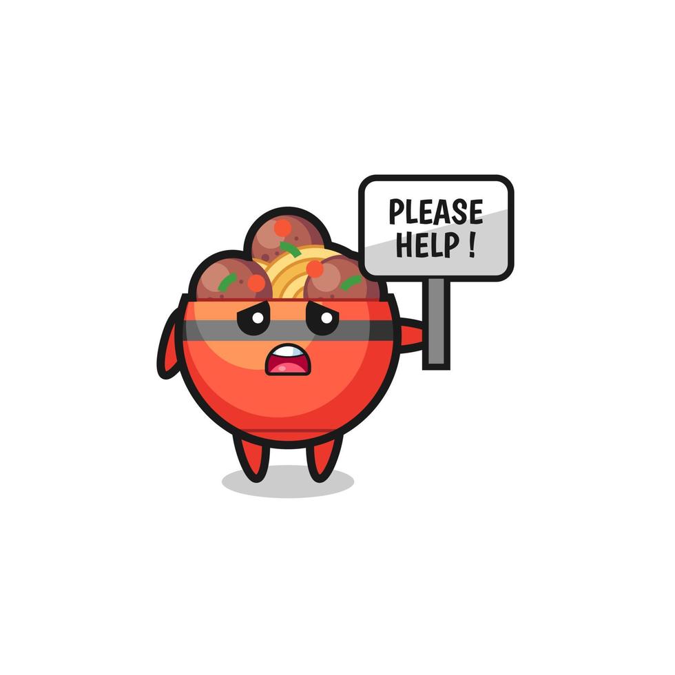 cute meatball bowl hold the please help banner vector