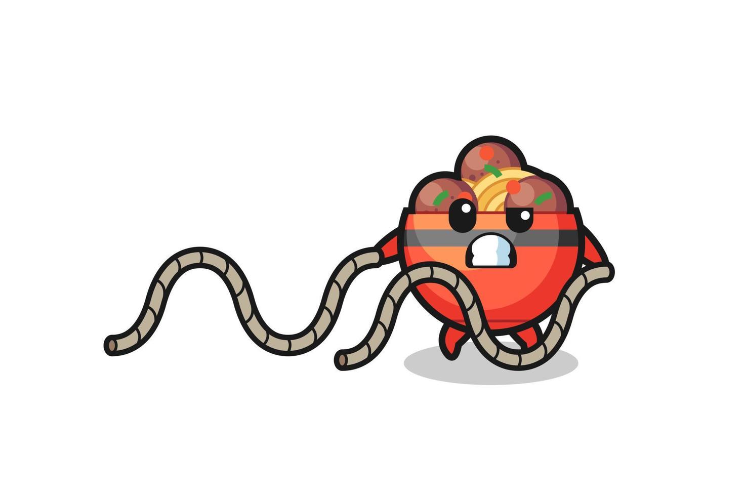 illustration of meatball bowl doing battle rope workout vector