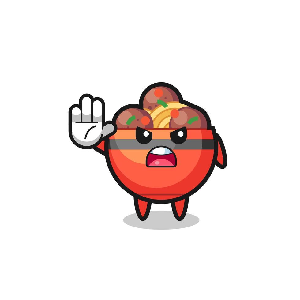 meatball bowl character doing stop gesture vector