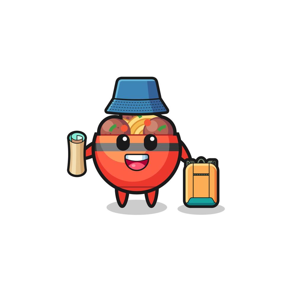meatball bowl mascot character as hiker vector