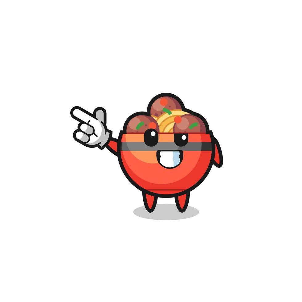 meatball bowl mascot pointing top left vector