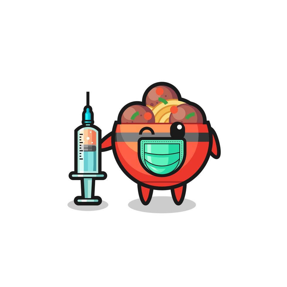 meatball bowl mascot as vaccinator vector