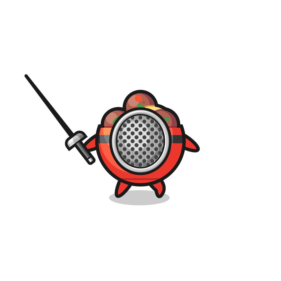 meatball bowl earth cartoon as fencer mascot vector