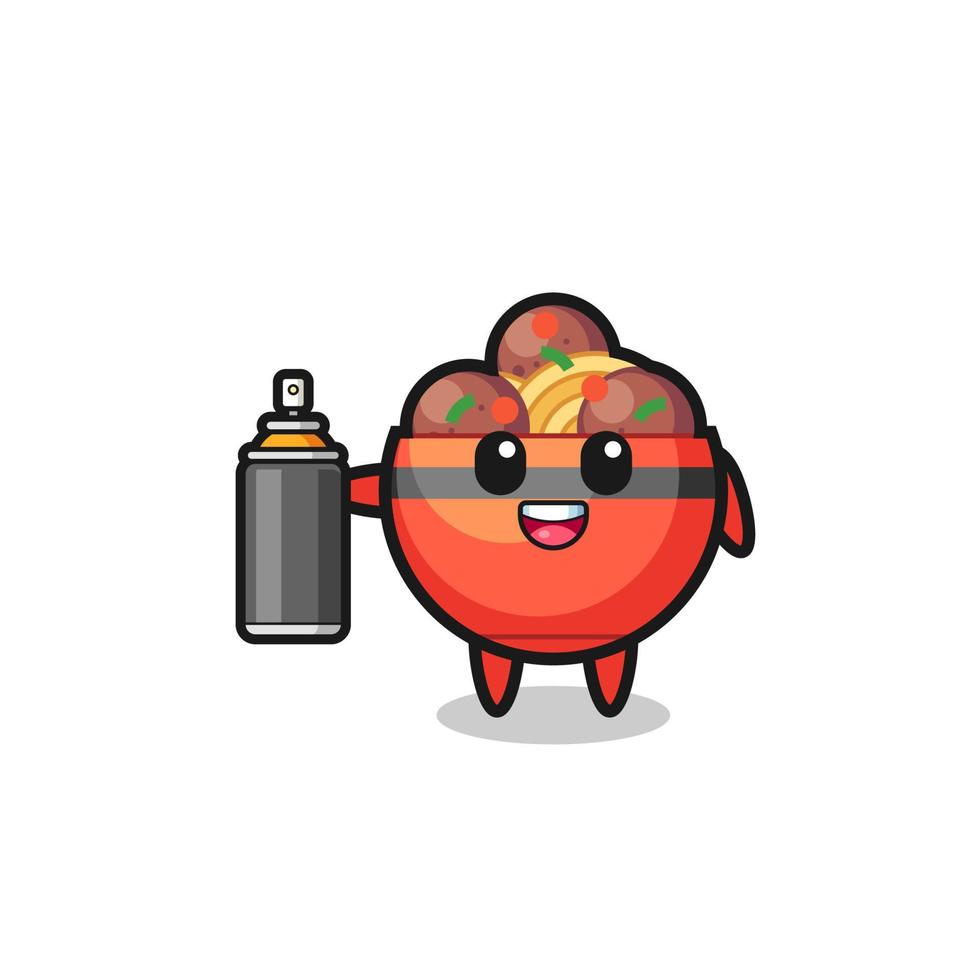 the cute meatball bowl as a graffiti bomber vector