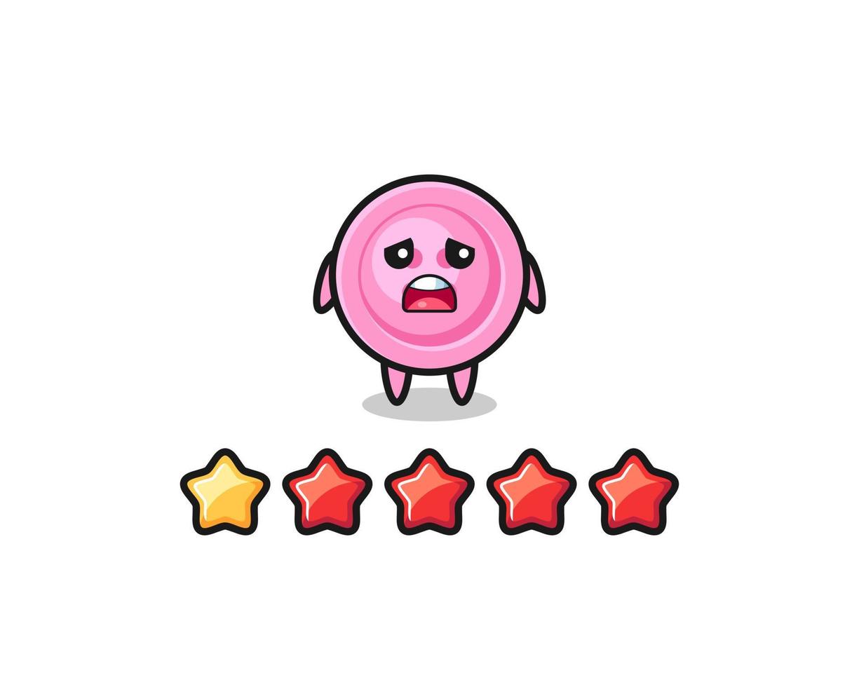 the illustration of customer bad rating, clothing button cute character with 1 star vector