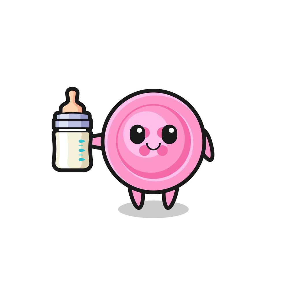 baby clothing button cartoon character with milk bottle vector