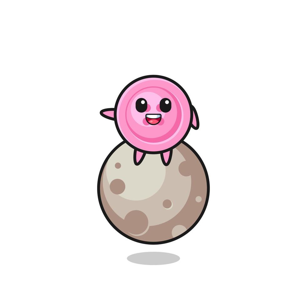 illustration of clothing button cartoon sitting on the moon vector