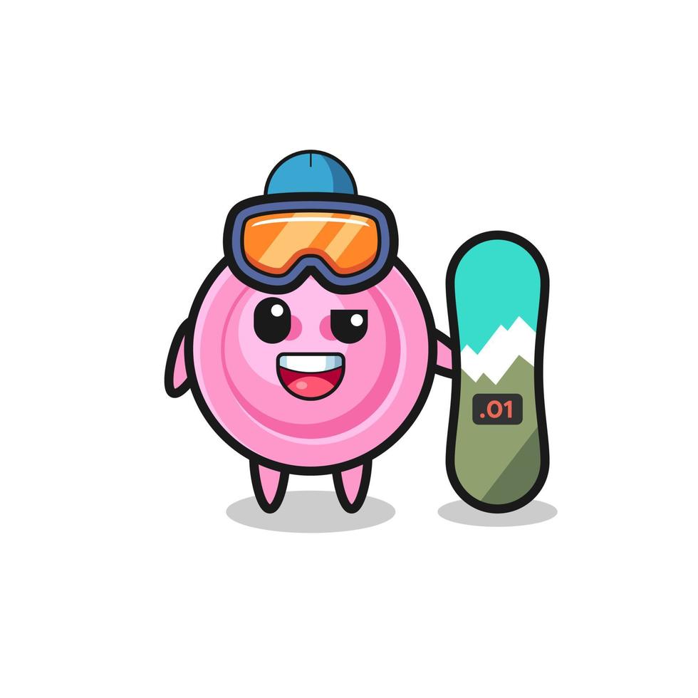 Illustration of clothing button character with snowboarding style vector