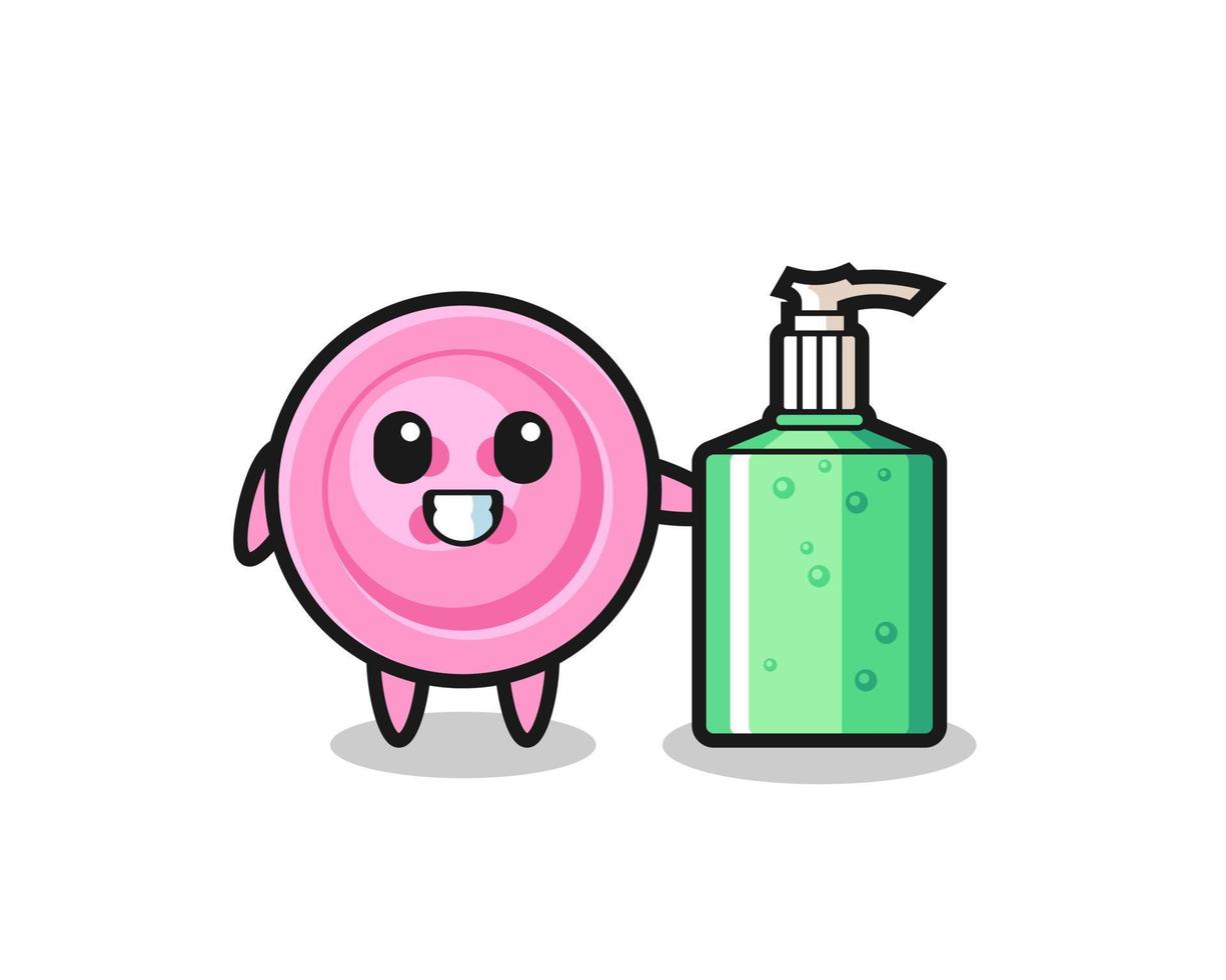 cute clothing button cartoon with hand sanitizer vector
