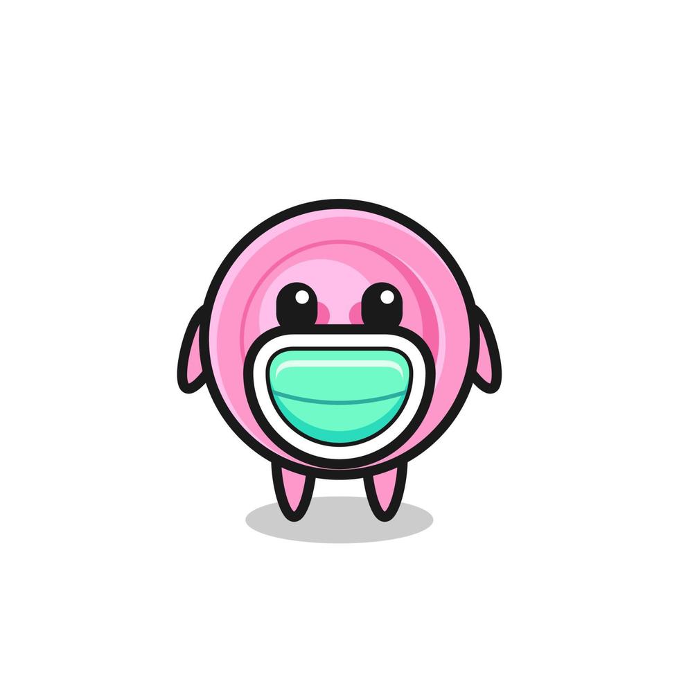 cute clothing button cartoon wearing a mask vector