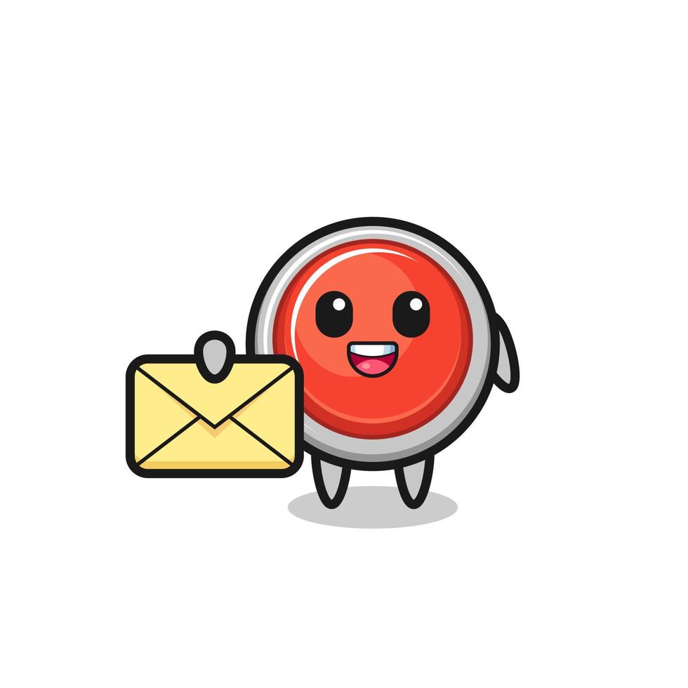 cartoon illustration of emergency panic button holding a yellow letter vector