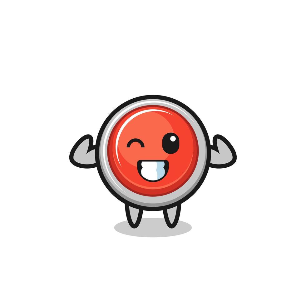 the muscular emergency panic button character is posing showing his muscles vector