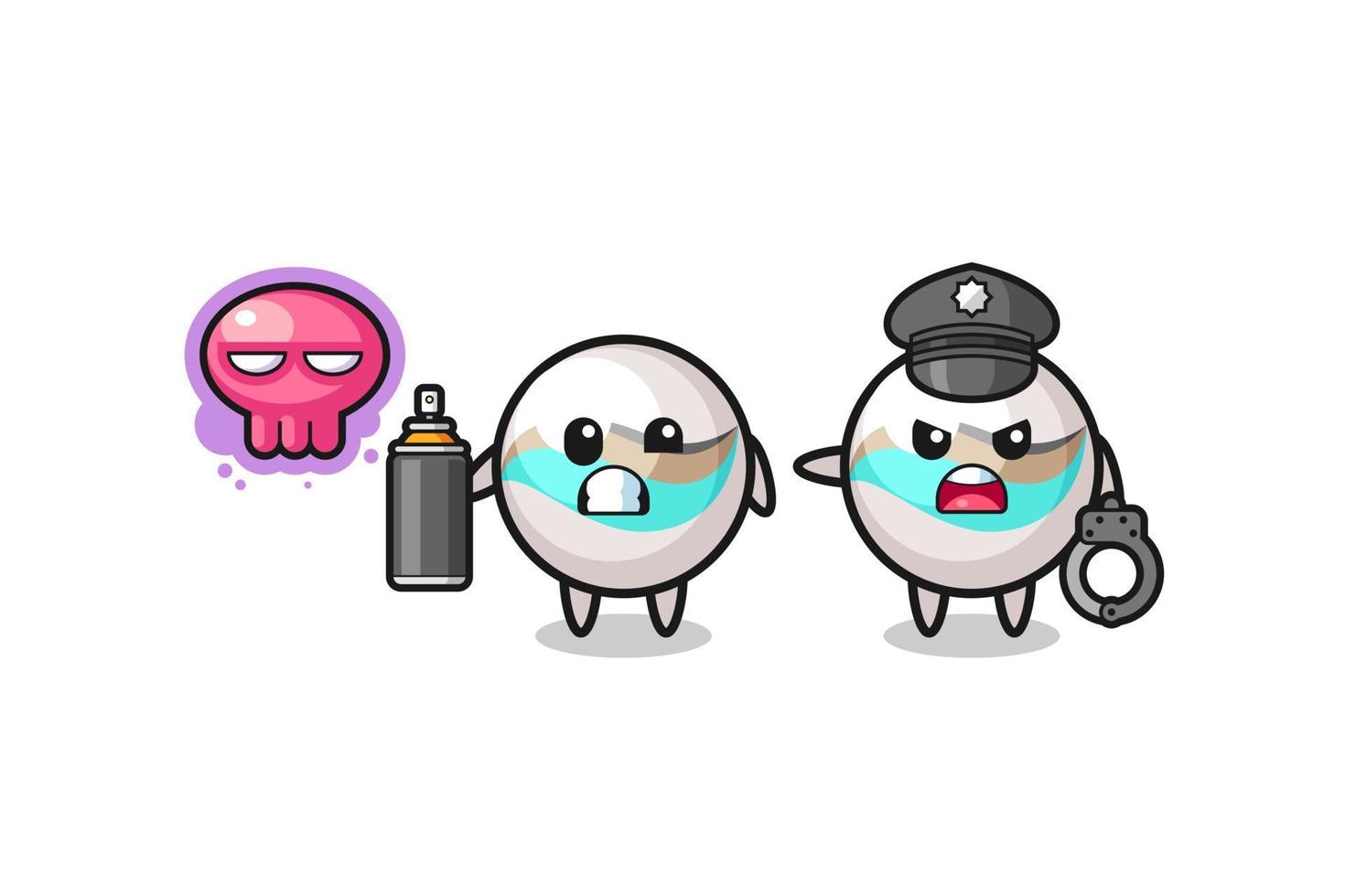 marble toy cartoon doing vandalism and caught by the police vector