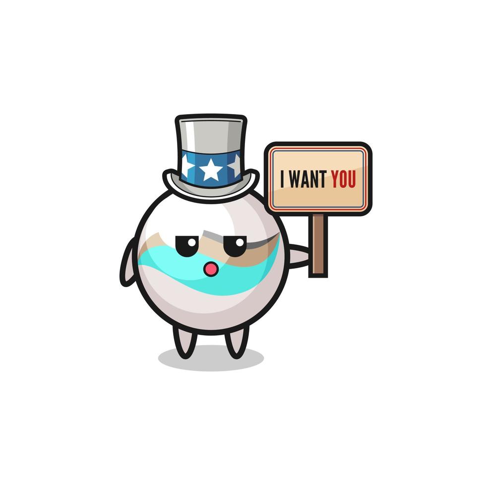 marble toy cartoon as uncle Sam holding the banner I want you vector